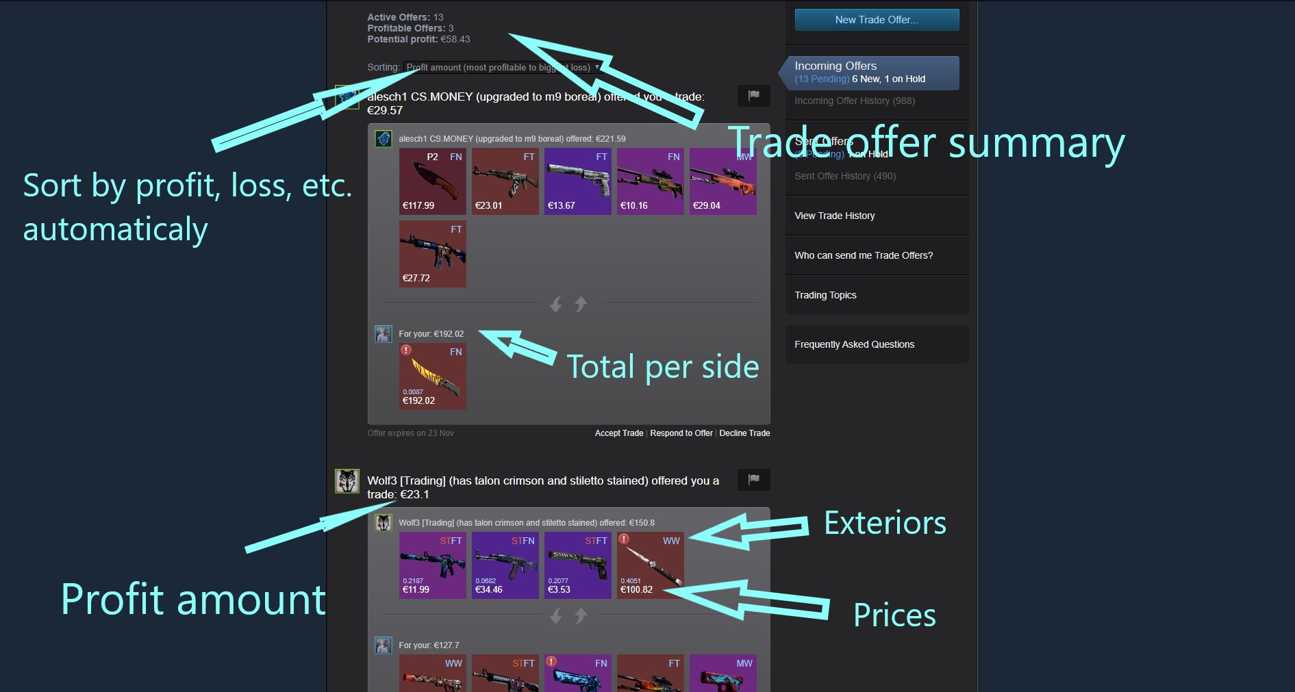 Incoming offers features