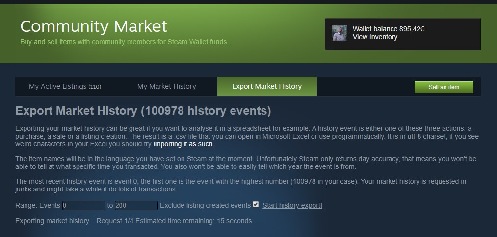 Market History Export in-action