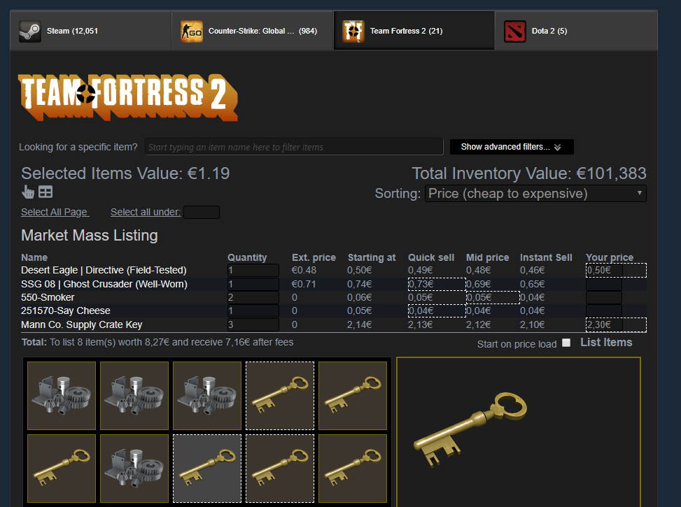 check steam inventory value