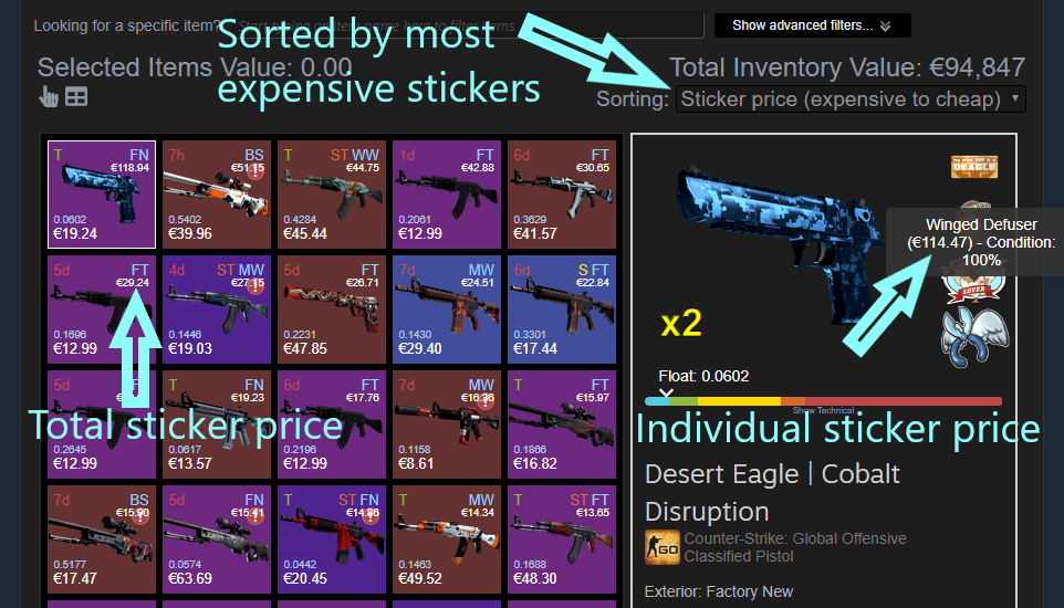 Inventory Sticker Prices and Sorting by sticker prices