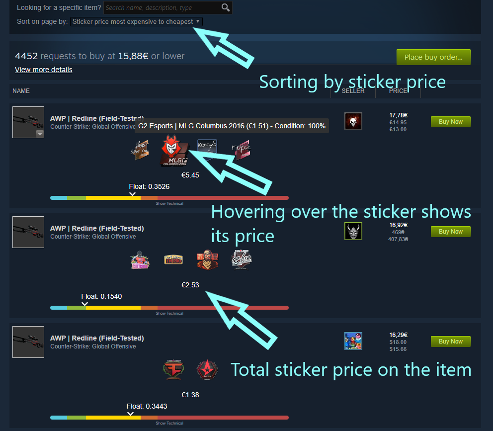 Market Sticker Prices and Sorting by sticker prices