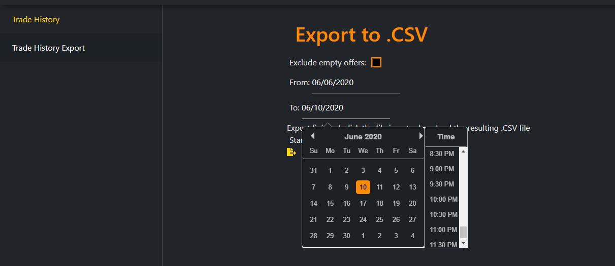 Trade History Export
