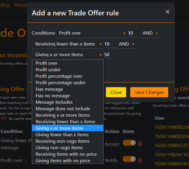 Add a new Trade Offer rule